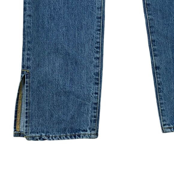Good American Good Boy Straight Leg Trendy Side Slit Denim Jeans - Picture 11 of 12